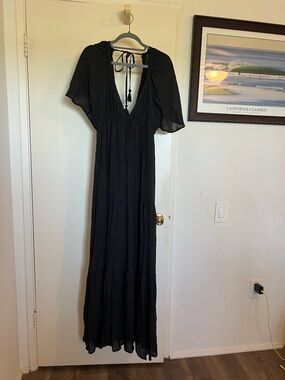 Black V-Neck Maxi Dress with Tie Back Detail